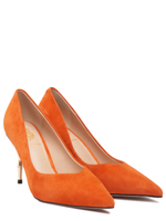 Женские туфли замшевые рыжие на бамбуковом каблуке