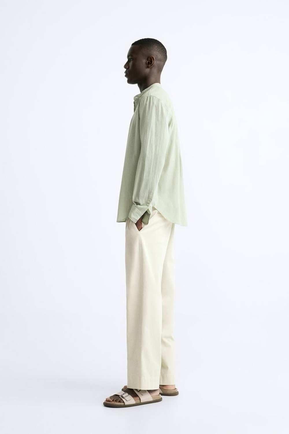 ZARA РУБАШКА ИЗ ЖАТОГО ХЛОПКА, ХАКИ