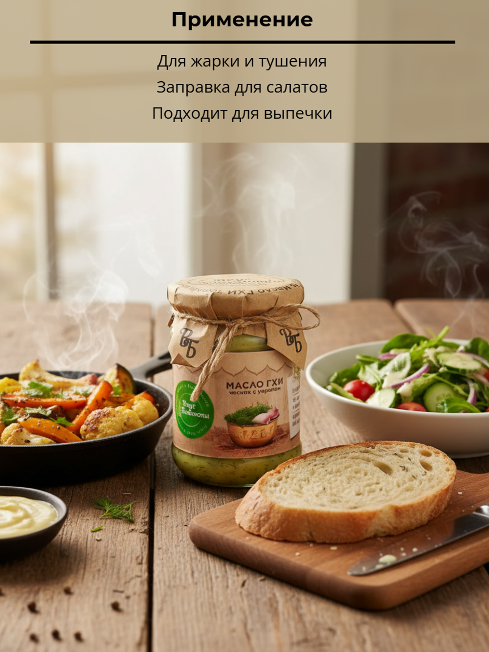 Масло Гхи Чеснок с укропом жир. 99% "Вкус Благости" 0,225 кг