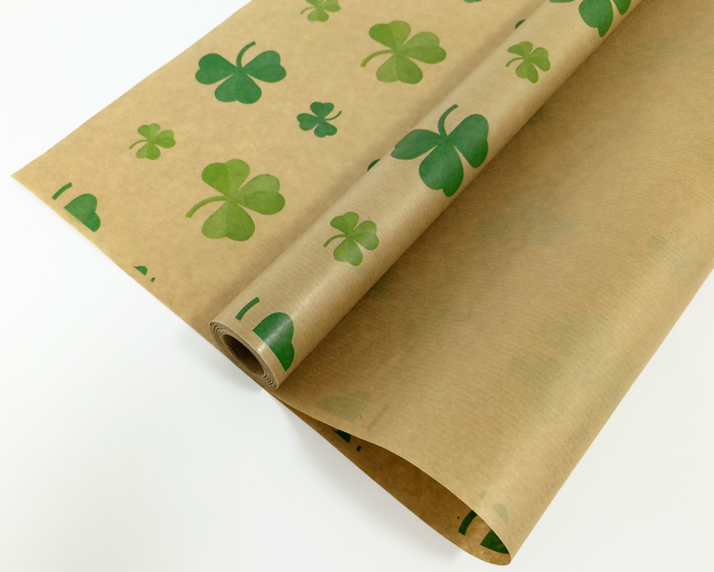 Упаковочная бумага, Крафт 40гр (0,7*10 м) Верже, Клевер, Зеленый, 1 шт.