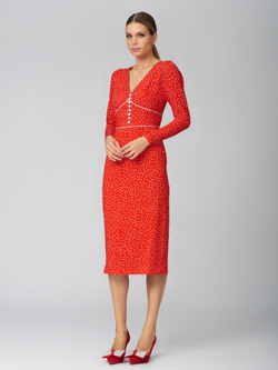 Платье футляр в горох, красное