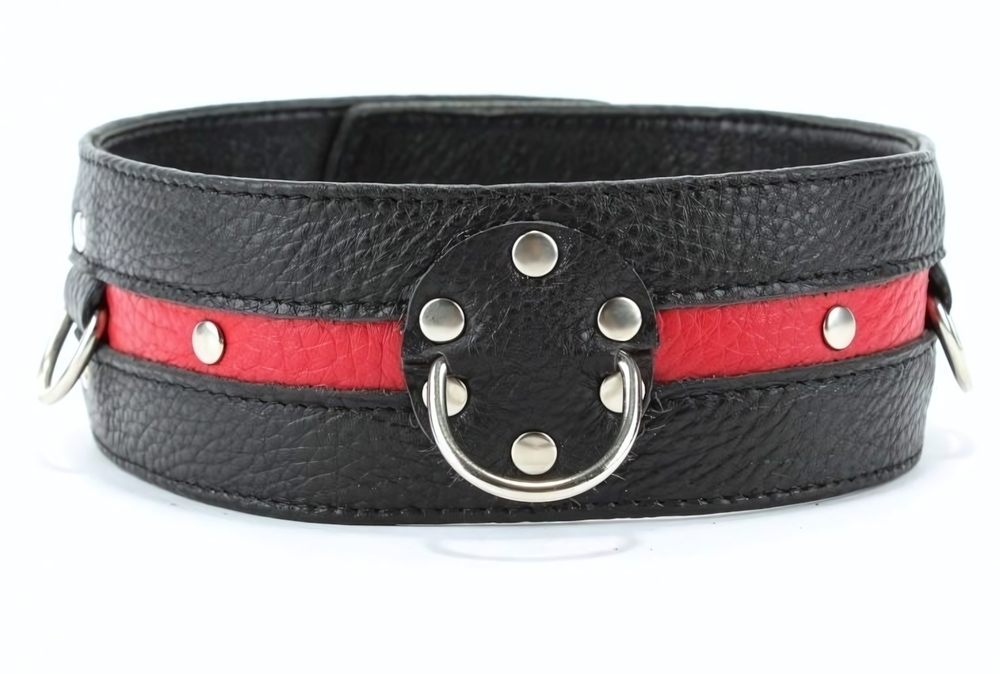 Черно-красный кожаный ошейник увеличенного размера (Цвет: черный с красным)