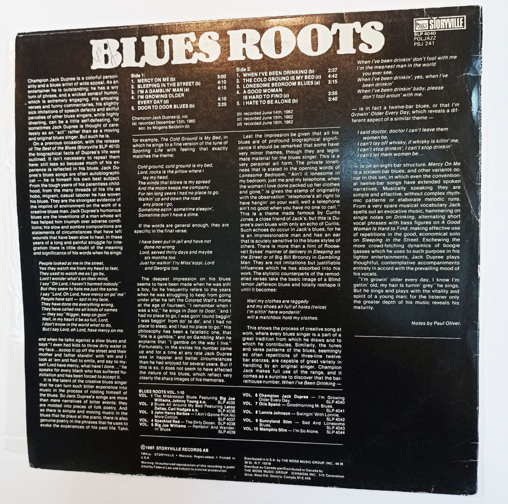 Винтажная виниловая пластинка LP Champion Jack Dupree Im Growing Older Every Day (Польша 1982)