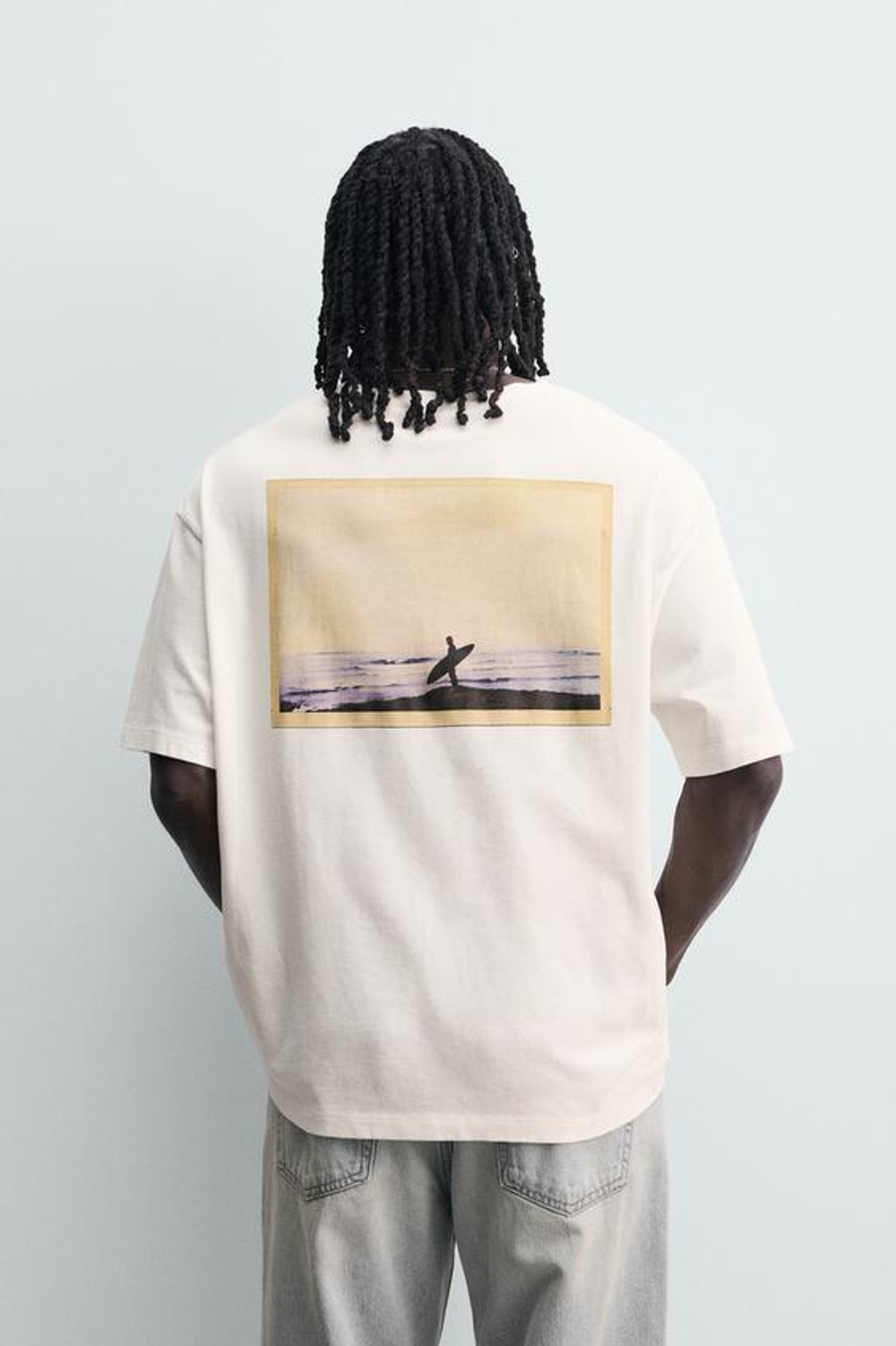 ZARA ФУТБОЛКА С ФОТОПРИНТОМ, ЖЕЛТОВАТО-БЕЛЫЙ