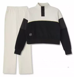 W04320SF-BS241 КОСТЮМ ТРЕНИРОВОЧНЫЙ ЖЕНСКИЙ (ЧЕРНЫЙ/БЕЖЕВЫЙ)