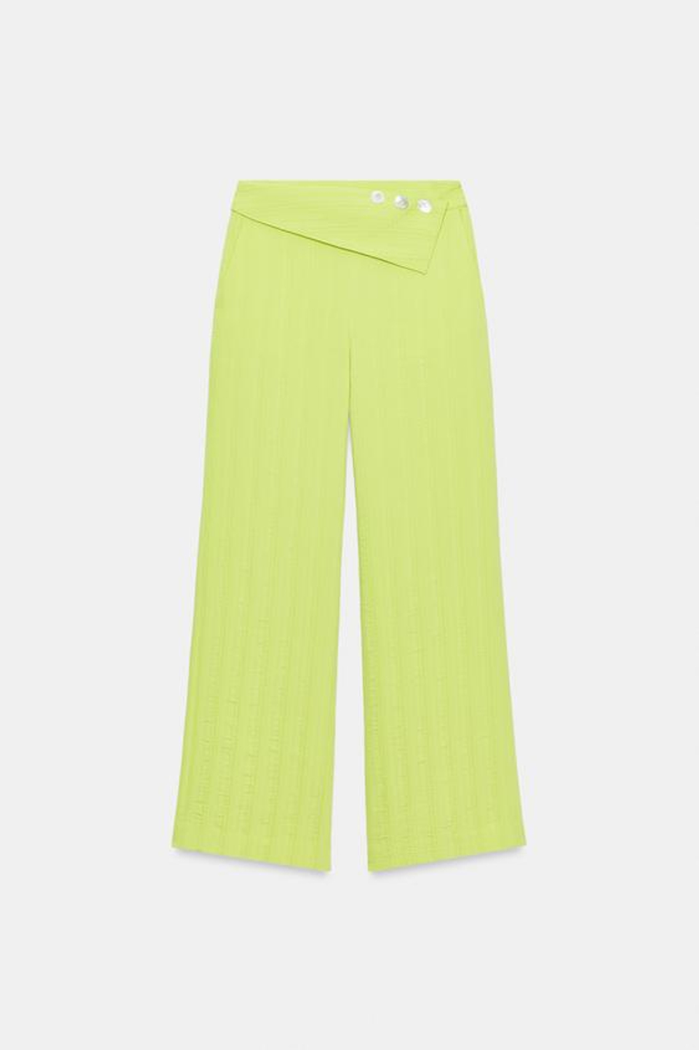 ZARA ШИРОКИЕ БРЮКИ С ВЫСОКОЙ ПОСАДКОЙ И КЛАПАНОМ, ЗЕЛЕНЫЙ