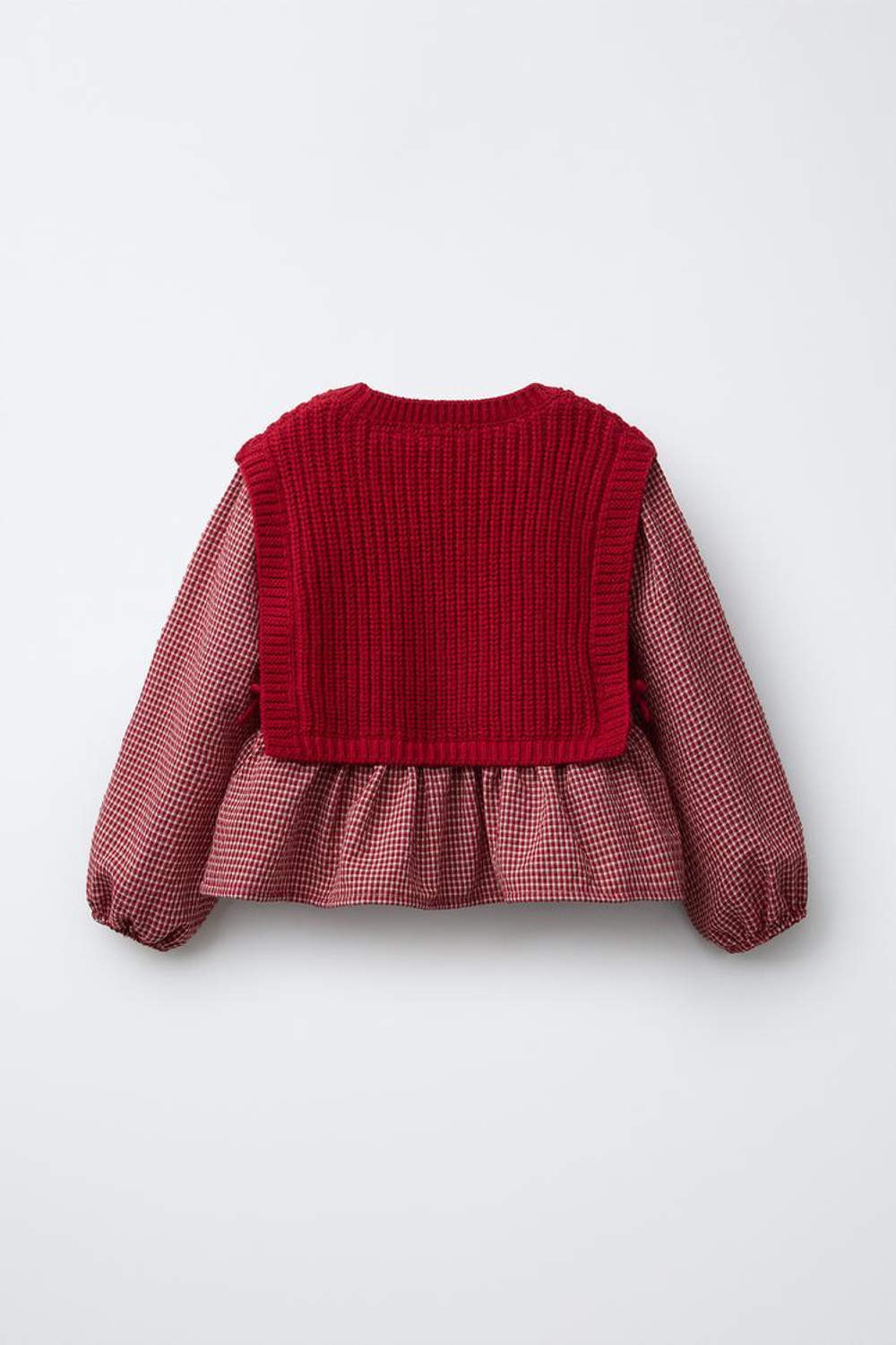 ZARA ВЯЗАНЫЙ ЖИЛЕТ ИЗ ШЕРСТИ С ВЫШИТОЙ РУБАШКОЙ, ТЕМНО-РОЗОВЫЙ