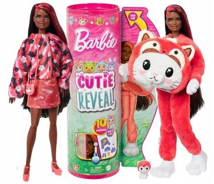 Кукла Mattel Barbie Cutie Reveal - Костюмы животных - Кукла в костюме котенка-панды с 10 сюрпризами - Барби HRK23