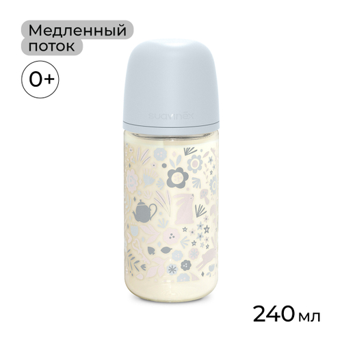 Стеклянная бутылочка для кормления Suavinex Wonderland 240 мл, медленный поток, 0 мес+