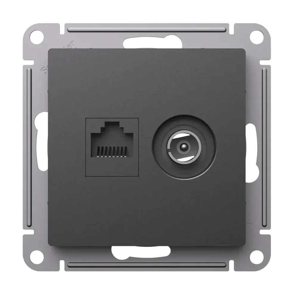 ATLASDESIGN РОЗЕТКА двойная ТВ + компьютерная RJ45 кат. 5e, механизм, БАЗАЛЬТ