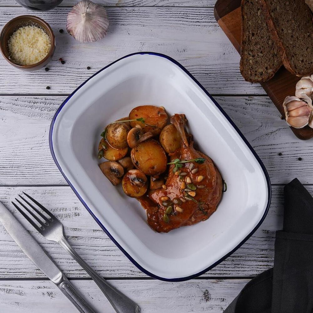 Блюдо для подачи 26*19 см h6 см 1250 мл Blue Rim эмалированая сталь SUNNEX [1]