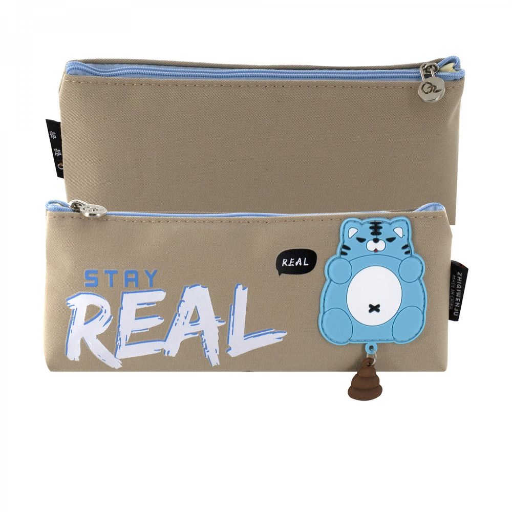 Пенал - косметичка, Alingar, ПВХ, молния, 85 х 215 мм, "Star Real", бежевый/голубая молния (голубой котик)