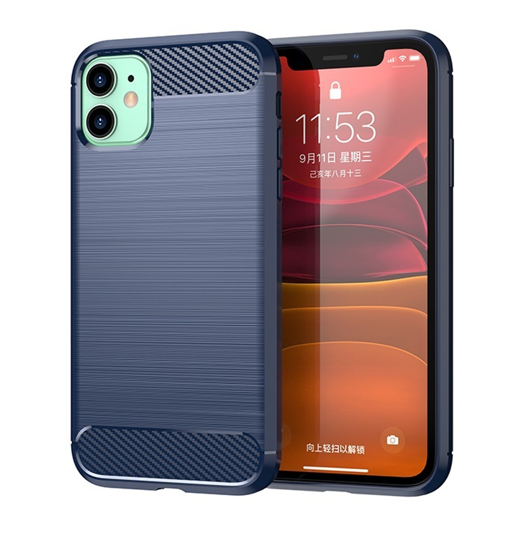 Чехол для iPhone 11 цвет Blue (синий), серия Carbon от Caseport