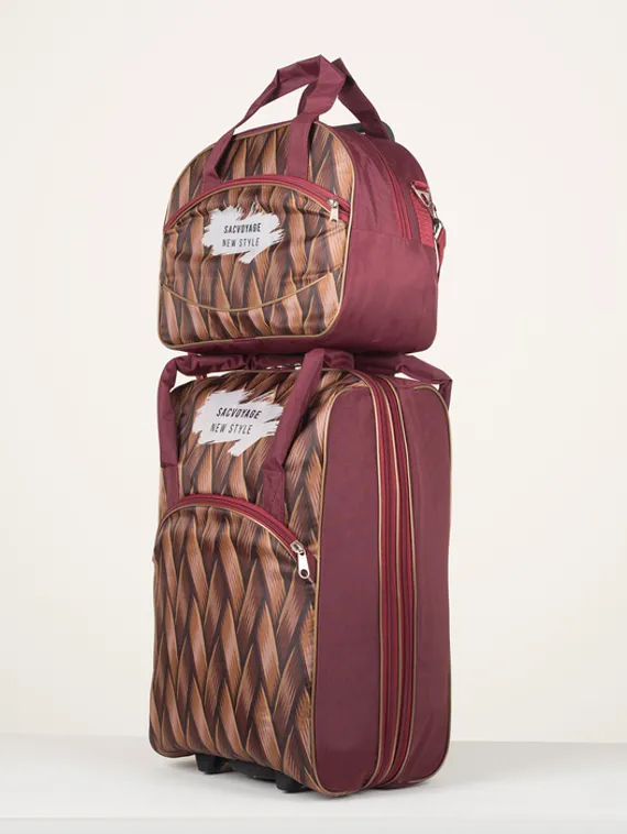 Чемодан малый 20&quot; с сумкой, отдел на молнии, наружный карман, с расширением, цвет коричневый