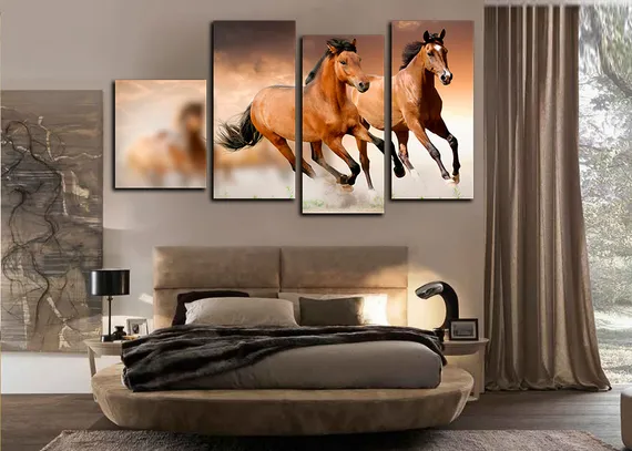 Модульная картина "Бегущие лошади"