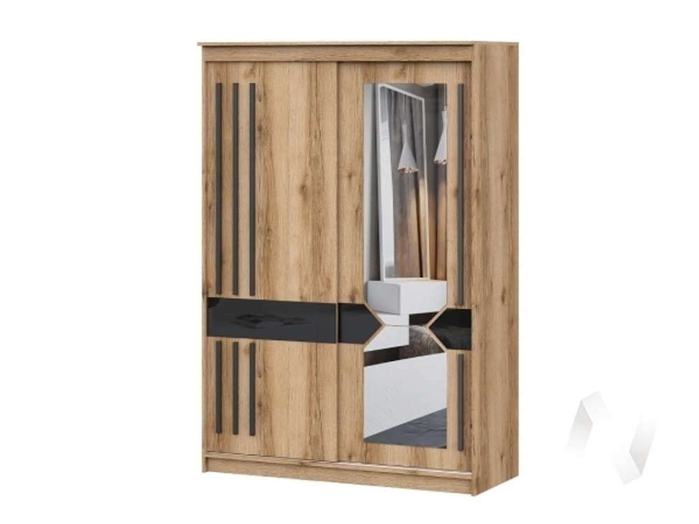 Шкаф-купе №25 1;5 Блэк (делано/лакобель/черный матовый)