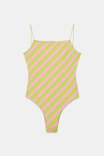 ZARA КУПАЛЬНИК В ПОЛОСКУ, ЛАЙМОВЫЙ