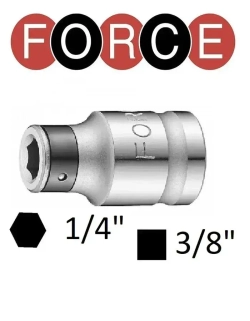 Держатель биты переходник с квадрата 3/8" х на внутренний шестигранник 1/4", длина 30 мм FORCE 81032