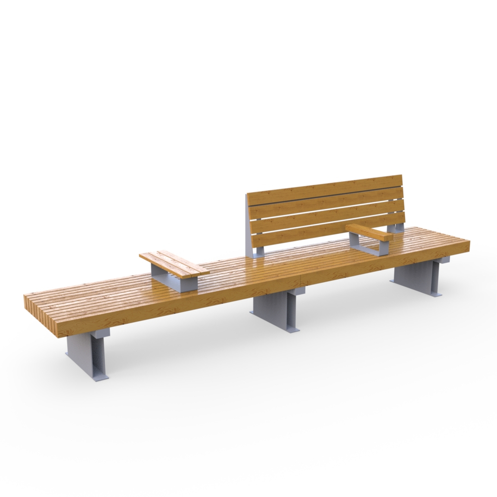 Скамейка Rail Road 03 двойная с подлокотником и подставкой