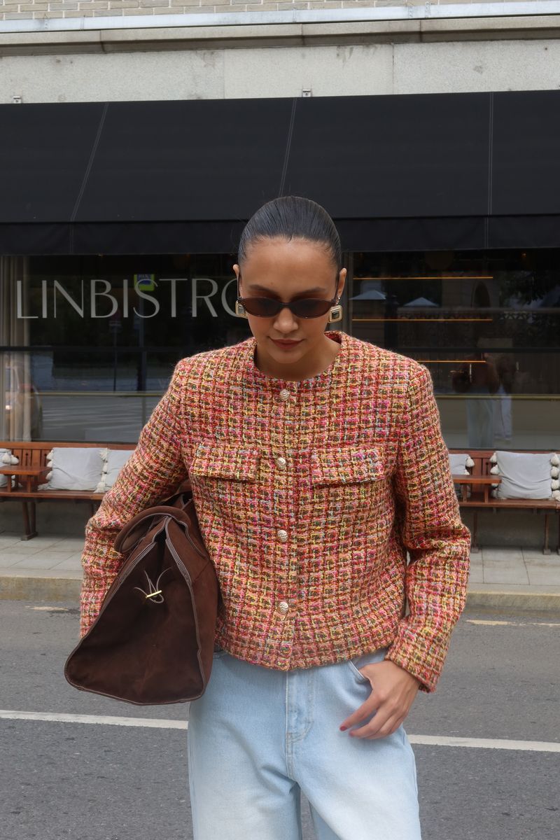 Жакет из твида укороченный разноцветный