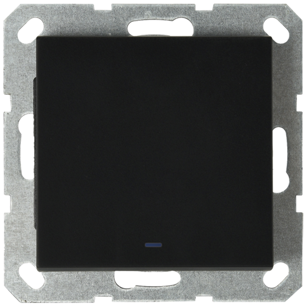Выключатель одноклавишный проходной со светодиодом 10A 250V~ с накладкой цвет черный матовый (soft touch)