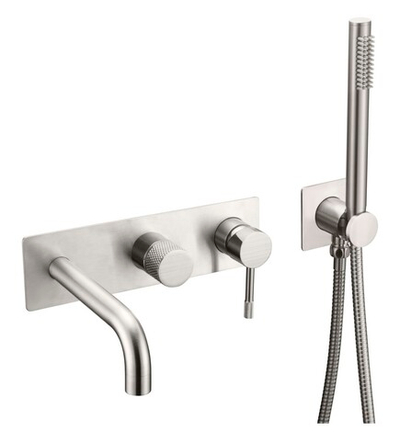 Смеситель встроенный + ручной душ + излив Uno Nikel Brush