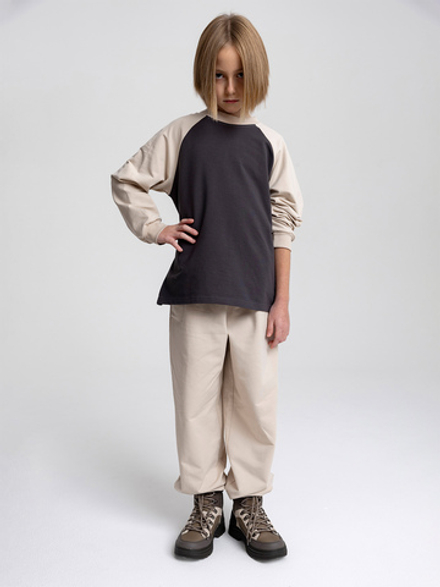 Свитшот прямой Mjölk Steel Grey/Beige, с рукавом реглан