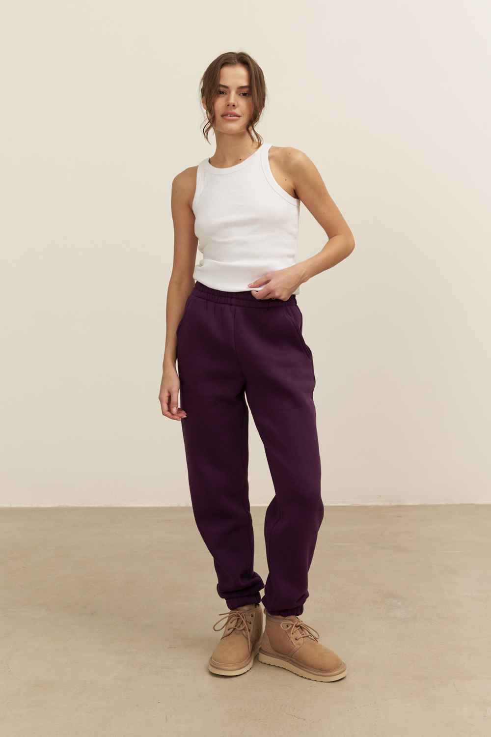 Джоггеры OVERSIZE, с начесом, темно-фиолетовые