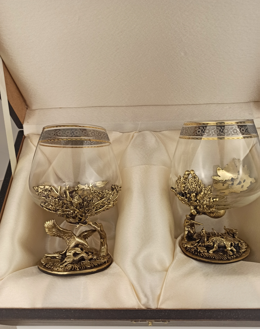 Набор из 2-х бокалов для коньяка "Охота на кабана" и "Орлиная охота" (подарочный футляр)