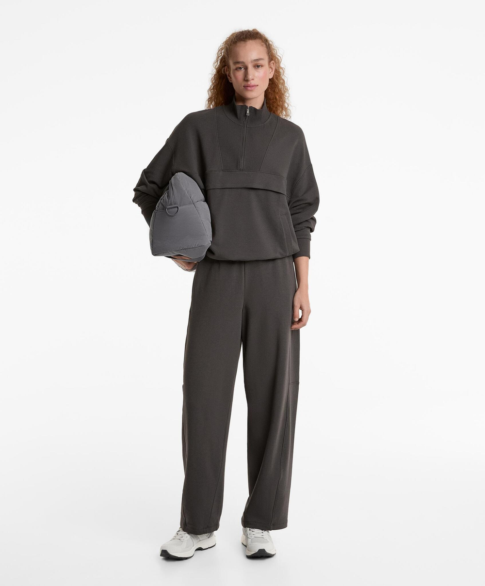 Oysho Толстовка на молнии из хлопка и модала, темно-серый