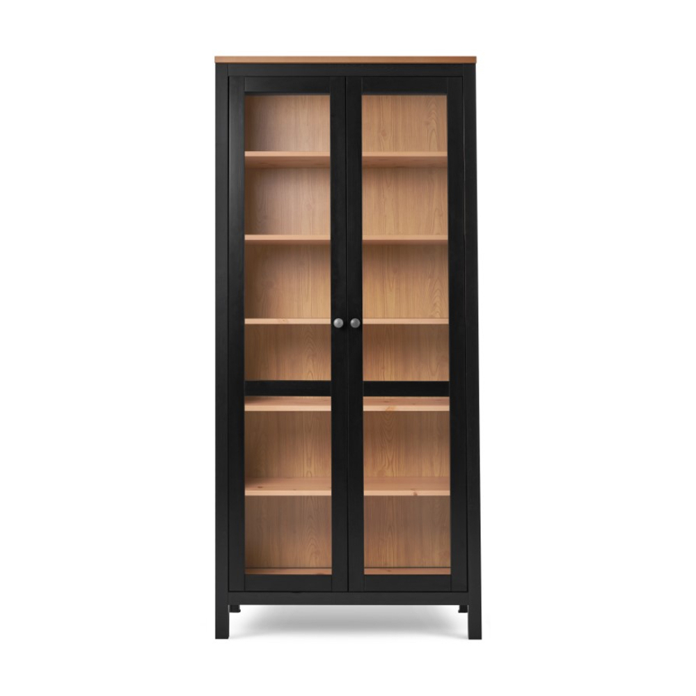 Шкаф-витрина Хемнэс Hemnes/Кымор, ст/ст 90х198х37 см, черный/светло-коричневый