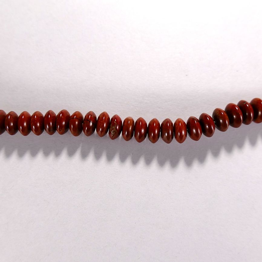 Бусина из яшмы красной, фигурная, 3x6 мм (рондель, гладкая)
