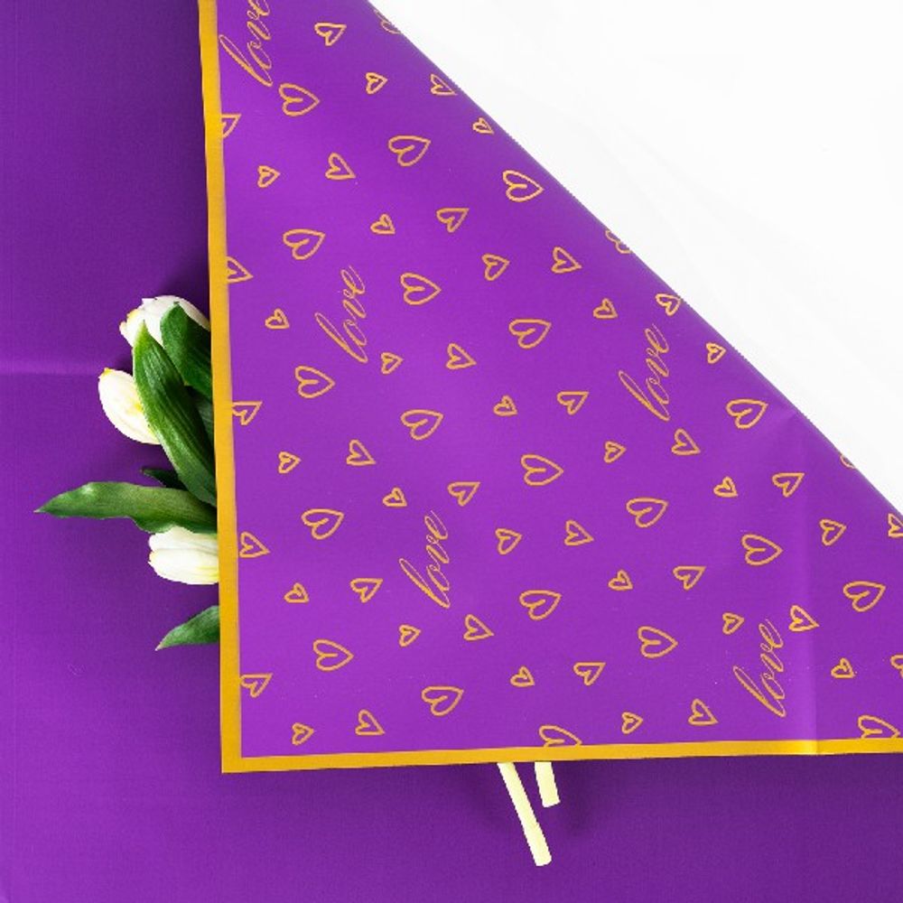 ЛИСТ двусторонняя "Сердечный бум" 57*57см Сиреневый/20шт