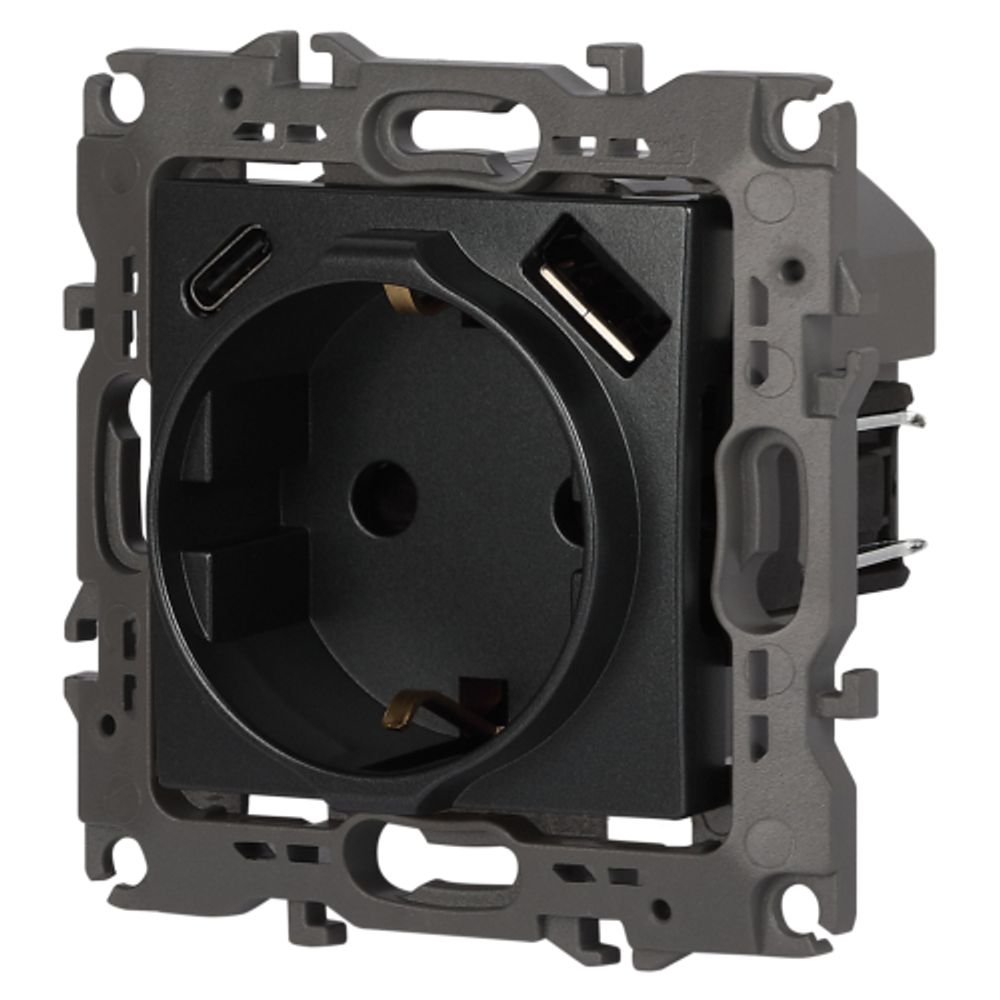 Розетка ЭРА Серия 12 12-4108-12 2P+E 16A-250В со шторками с USB type-A+C 5В-3А графит