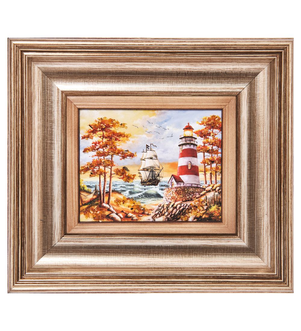 AMB-04/33 Картина «Маяк надежды» (с янтарной крошкой) L-18см