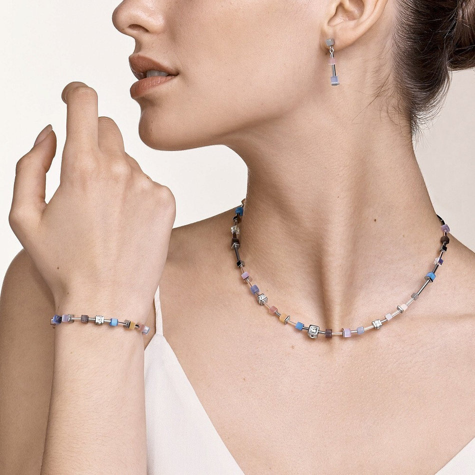 Колье Coeur de Lion Fine Pastel Blue-Rose 5028/10-0719 цвет розовый, серебряный, голубой, серый