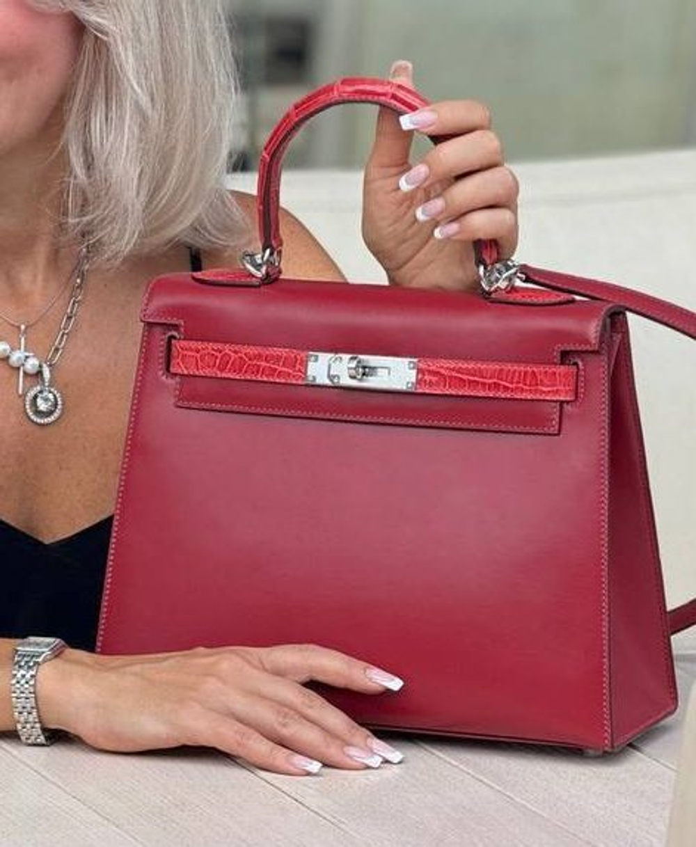 Сумка Hermes частично из кожи крокодила 28 см