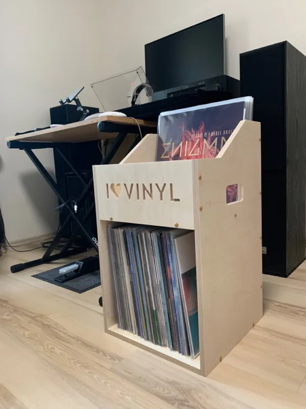 Ящик кейс органайзер для хранения до 200 виниловых пластинок I.LOVE.VINYL без покраски