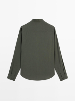 Massimo Dutti Рубашка с защипами и воротником-стойкой, зеленый