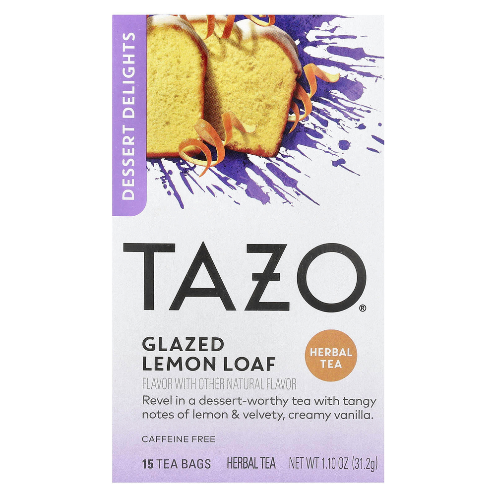 TAZO, Dessert Delights, травяной чай, лимонная буханка в глазури, без кофеина, 15 чайных пакетиков, 31,2 г (1,10 унции)