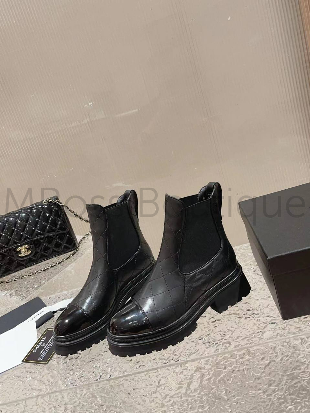 Женские черные стеганные ботинки челси Chanel премиум класса
