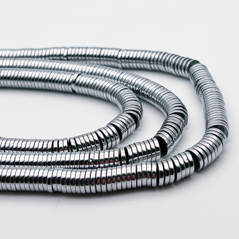 Гематит Рондель бусины (имитация), цвет серебристый, размер 6*1 мм, цена за отрезок 19 см (1/2 нити)