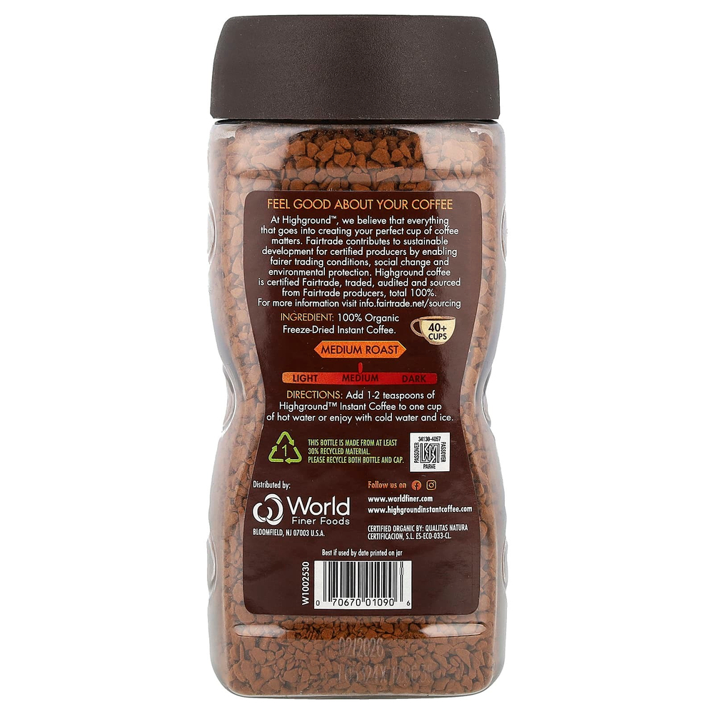 Highground Coffee, Органический растворимый кофе, средний, 100 г