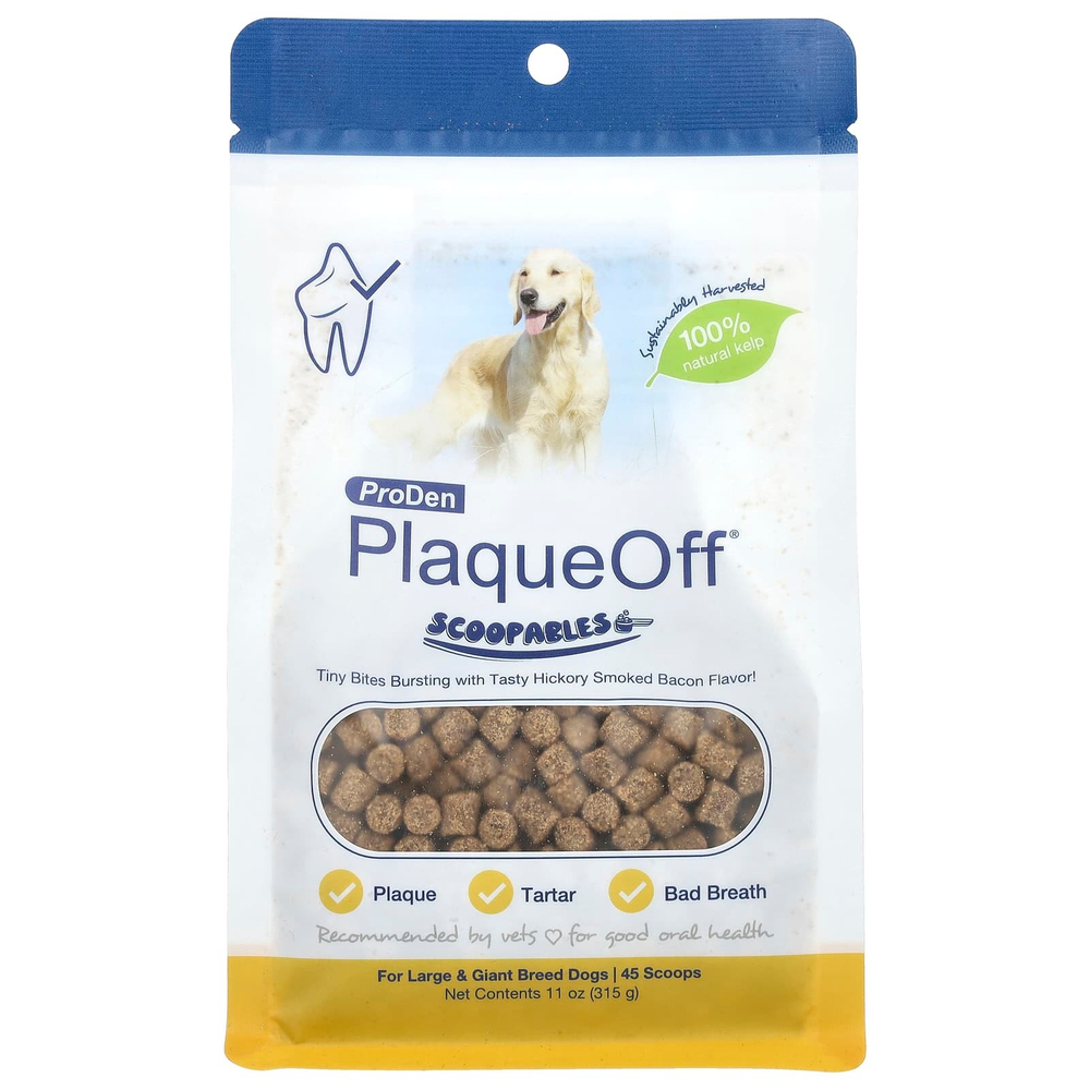 NaturVet, ProDen PlaqueOff® Scoopables, For Large & Giant Breed Dogs, Hickory Smoked Bacon , 45 Scoops, 11 oz (315 g)