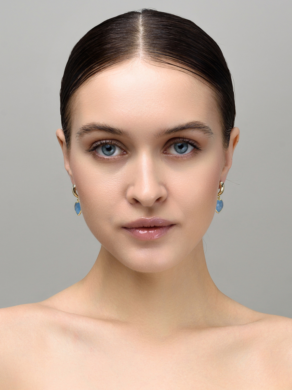 Серьги "Amour" gold с голубым агатом