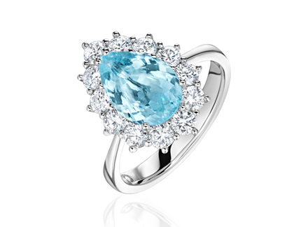 Кольцо с турмалином Параиба огранки "Груша" и бриллиантами