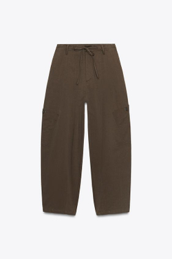 ZARA БРЮКИ-БАЛЛОНЫ КАРГО, КОРИЧНЕВЫЙ