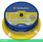 DVD-R диск Verbatim 4.7GB 16x Cake Box (43498)