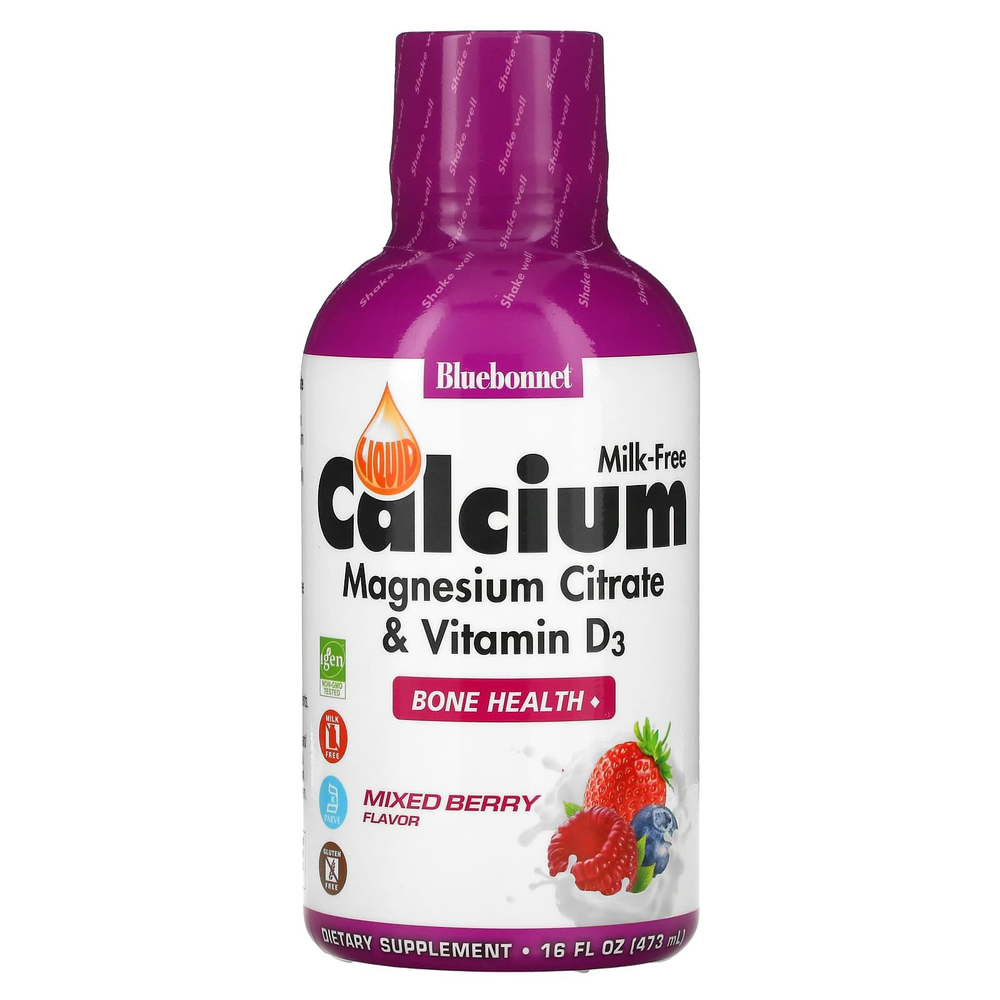 Bluebonnet Nutrition, Жидкий цитрат кальция и магния с витамином D3, натуральный ягодный вкус, 472 мл (16 жидк. унц.)