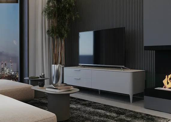 Тумба Type oak под ТВ 2 ящика откидная дверь (серо-бежевый)